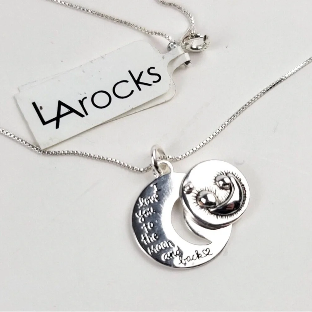 LA rocks sterling silver I love you to the moon and back pendant necklace NWT